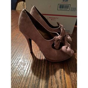 Size 8.5 Lime Light Brown Platform Peep Toe Double Bow Stiletto Pump High Heels